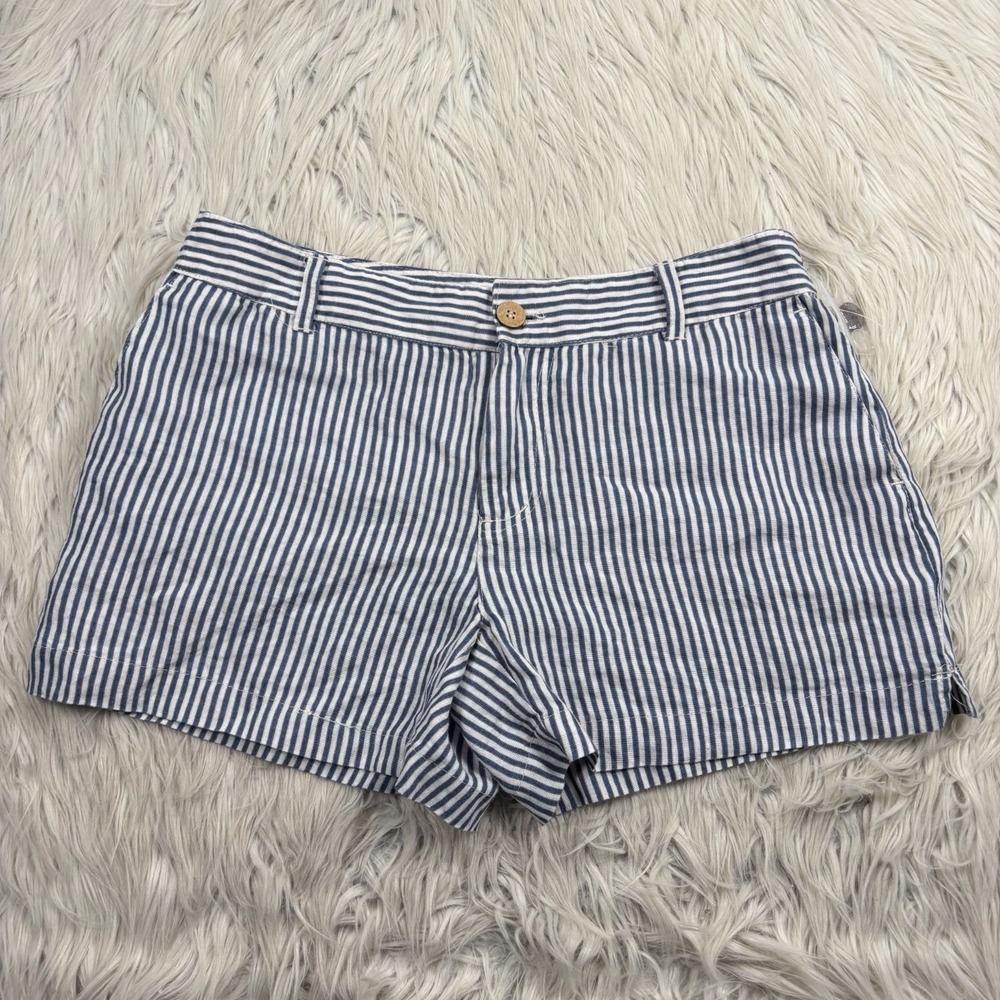 NWOT Cynthia Rowley Women's 6 Blue White Striped Linen Shorts Coastal Beach Prep